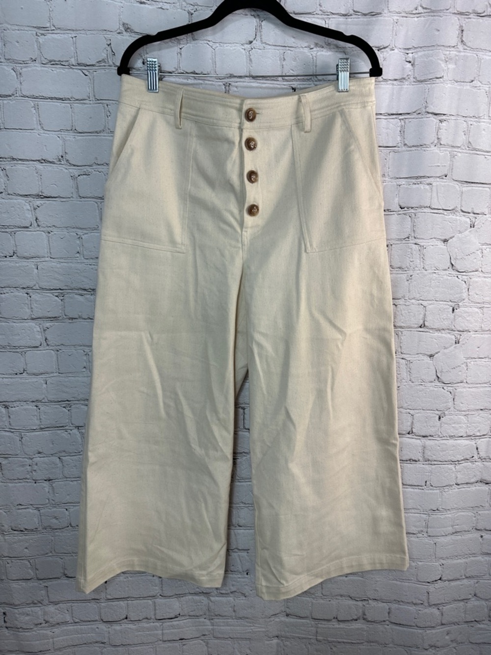 Alya Natural Colored Wide Leg Cropped Casual Pants Size L Large